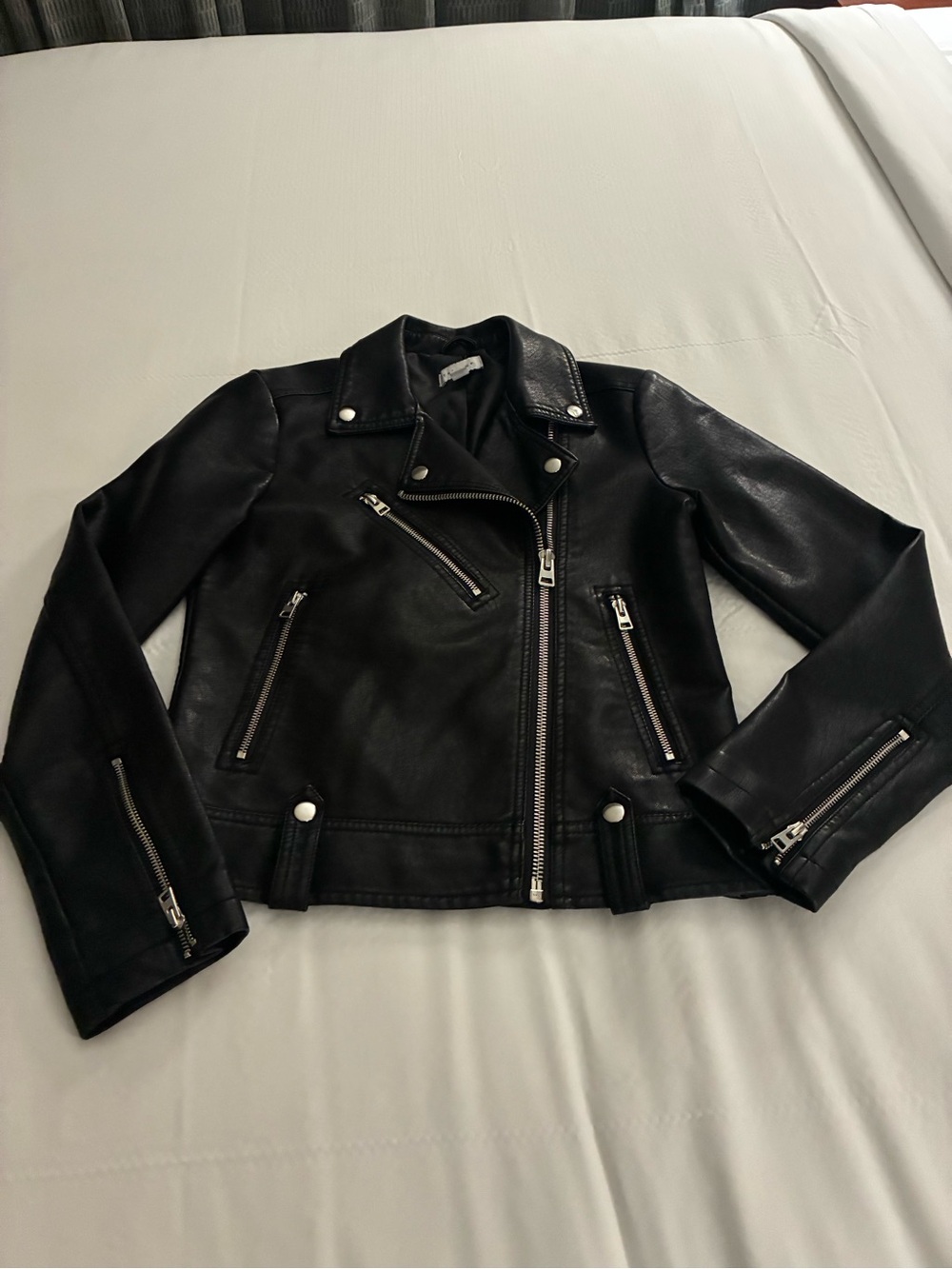 Topshop Black Faux Leather Moto Jacket with Silver Zippers